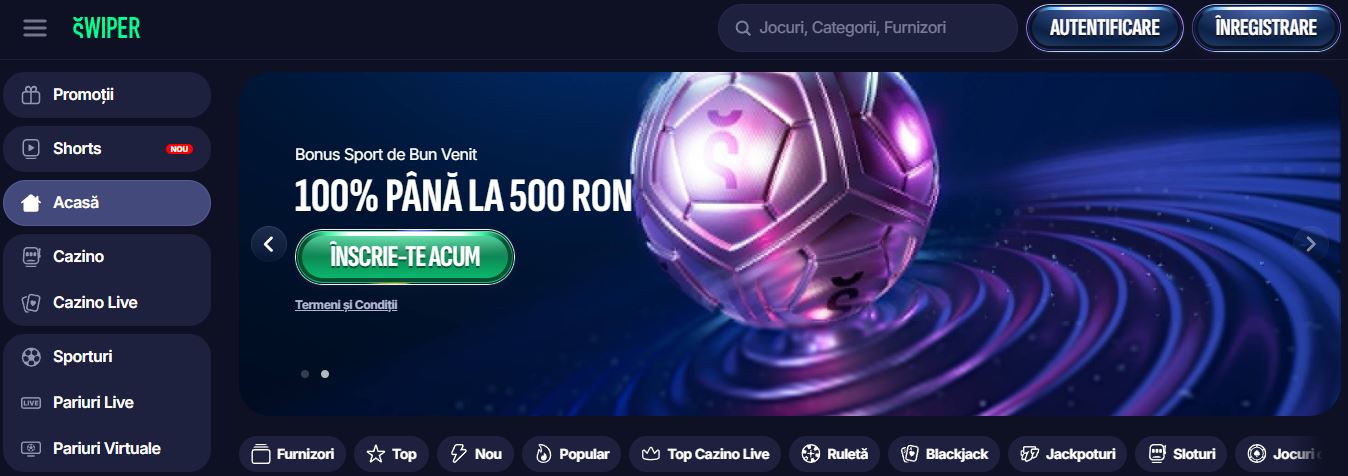 Pagina principală cu promoție bonus
